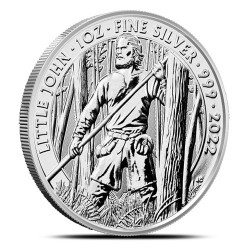 1-uncjowa srebrna moneta Little John wydana w Wielkiej Brytanii w 2022 roku.
Monety z rynku wtórnego, możliwe rysy i/lub plamki patyny
