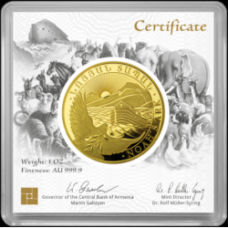 Moneta w stanie menniczym, prosto od producenta, zawierająca 1 uncję trojańską czystego złota .9999
Monety wysyłane w indywidualnych opakowaniach z certyfikatem autentyczności