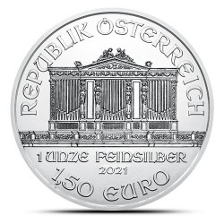 1-uncjowa moneta Wiener Philharmoniker wydana w Austrii.
Monety z rynku wtórnego, możliwe rysy i/lub patyna.