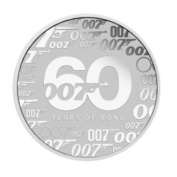 1-uncjowa moneta o nominale 1$ James Bond 60. rocznica wydana na wyspach Tuvalu w 2022 roku.
Monety w stanie menniczym.