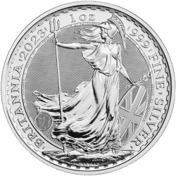 1-uncjowa moneta Britannia wydana w Wielkiej Brytanii w 2023 roku.
Monety w stanie menniczym.