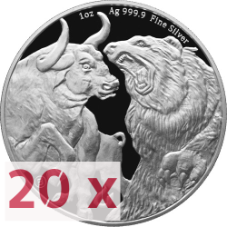 Tuba zawierająca 20 sztuk monet Bull&amp;Bear
Trzeci rok emisji 1-uncjowych srebrnych monet o próbie 0,999
Wartość nominalna 5000 franków uznawana jako prawny środek płatniczy Czadu.