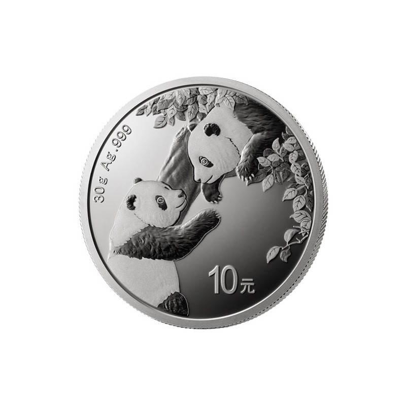 30-gramowa moneta o nominale 10 juanów PANDA wydana w Chinach w 2023 roku.
Monety w stanie menniczym.