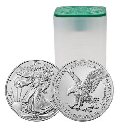Tuba zawierająca 20 sztuk 1-uncjowych monet Amerykański Orzeł wydana w Stanach Zjednoczonych w 2023 roku.
Monety w stanie menniczym.