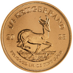 Moneta w stanie menniczym, prosto od producenta, zawierająca 1/4 uncji czystego złota .9999
Monety wysyłane w kapslach ochronnych