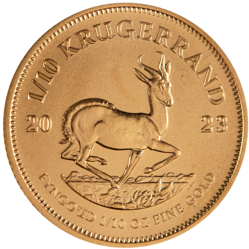Moneta w stanie menniczym, prosto od producenta, zawierająca 1/10 uncji czystego złota .9999
Monety wysyłane w kapslach ochronnych