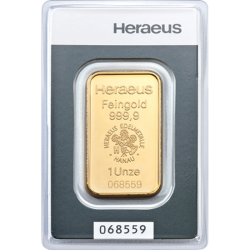 1-uncjowa sztabka złota z mennicy Heraeus dostarczana w opakowaniu Heraeus lub Argor-Heraeus
Sztabka umieszczona w oryginalnym opakowaniu z indywidualnym numerem seryjnym.