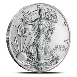 1-uncjowa moneta Amerykański Orzeł wydana w Stanach Zjednoczonych. Monety z rocznika 2011 w bardzo dobrych stanach