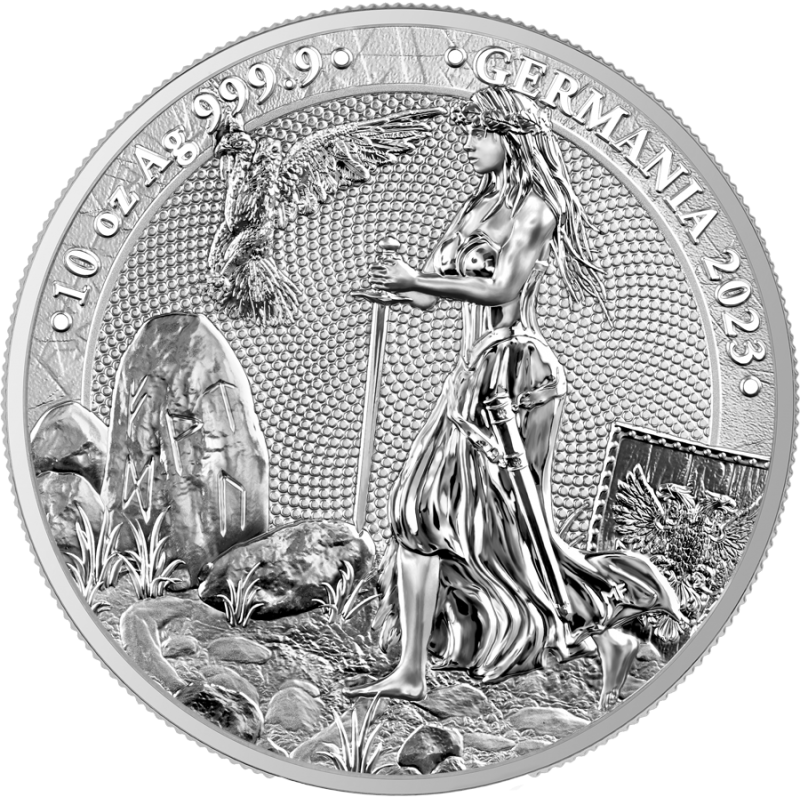 10-uncjowa moneta Germania wydana przez Germania Mint w 2023 roku.
Monety w stanie menniczym w kapslu z certyfikatem.