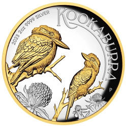 2-uncjowa moneta KOOKABURRA w wersji pozłacanej w kapslu oraz ozdobnym opakowaniu wydana w Australii w 2023 roku.
Monety w stanie menniczym.