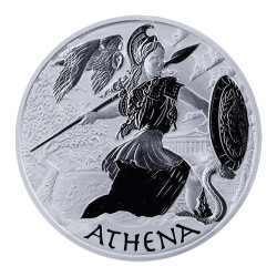 1-uncjowa moneta o nominale 1$ Atena z serii Bogowie Olimpu wydana na wyspach Tuvalu w 2022 roku.
Monety w stanie menniczym.