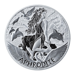 1-uncjowa moneta o nominale 1$ Afrodyta z serii Bogowie Olimpu wydana na wyspach Tuvalu w 2022 roku.
Monety w stanie menniczym.