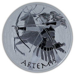 1-uncjowa moneta o nominale 1$ Artemis z serii Bogowie Olimpu wydana na wyspach Tuvalu w 2023 roku.
Monety w stanie menniczym.