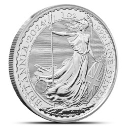 1-uncjowa moneta Britannia wydana w Wielkiej Brytanii w 2024 roku.
Monety w stanie menniczym.