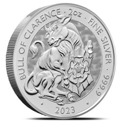 2-uncjowa moneta Bull of Clarence z serii Royal Tudor Beasts wydana w Wielkiej Brytanii w 2023 roku.
Monety w stanie menniczym.


