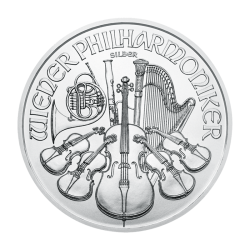 Zestaw 25 tub zawierających łącznie 500 sztuk 1-uncjowych monet Wiener Philharmoniker wydanych w Austrii w 2024 roku.
Monety w stanie menniczym z banderolą.