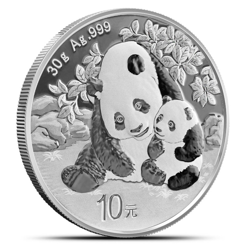 30-gramowa moneta o nominale 10 juanów PANDA wydana w Chinach w 2024 roku.
Monety w stanie menniczym.