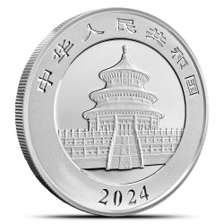 30-gramowa moneta o nominale 10 juanów PANDA wydana w Chinach w 2024 roku.
Monety w stanie menniczym.