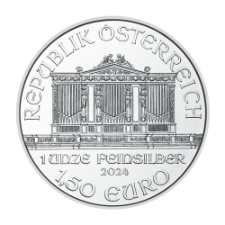 1-uncjowa moneta Wiener Philharmoniker wydana w Austrii w 2024 roku.
Monety w stanie menniczym.