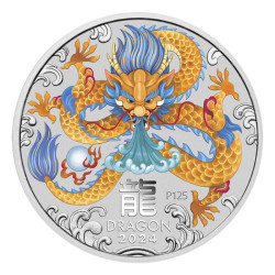 1-uncjowa moneta Rok Smoka wydana w Australii w 2024 roku w wersji kolorowej.
Monety w stanie menniczym wysyłane w kapslach.