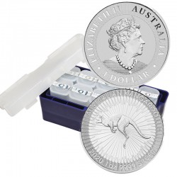 Zestaw zawierający 250 sztuk 1-uncjowych monet o nominale 1$ KANGAROO wydanych w Australii w 2022 roku.
Monety zapakowane w nie otwieranym monsterbox.