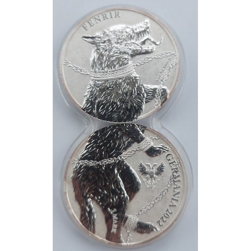 Komplet dwóch srebrnych monet 2022 Germania Beasts: Fenrir 2x1 oz Silver BU zostały wyemitowane w nakładzie 25 000 sztuk.
Monety w podwójnym kapslu, z certyfikatem