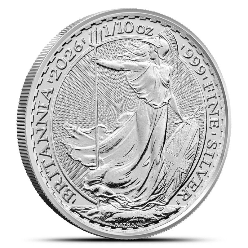 Srebrna moneta Britannia wydana w Wielkiej Brytanii w 2026 roku o wadze 1/10 ucnji
Monety w stanie menniczym.
Opakowanie: woreczek strunowy
