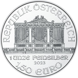 1-uncjowa moneta Wiener Philharmoniker wydana w Austrii w 2023 roku.
Monety w stanie bardzo dobrym.