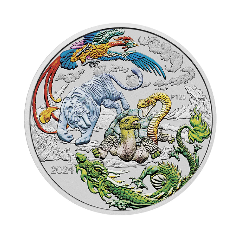 1-uncjowa moneta Chinese Myth and Legends w wersji kolorowej Four Guardians Lan wydana w Australii w 2024 roku.
Limitowany nakład: 5.000 sztuk
Opakowanie: kapsel