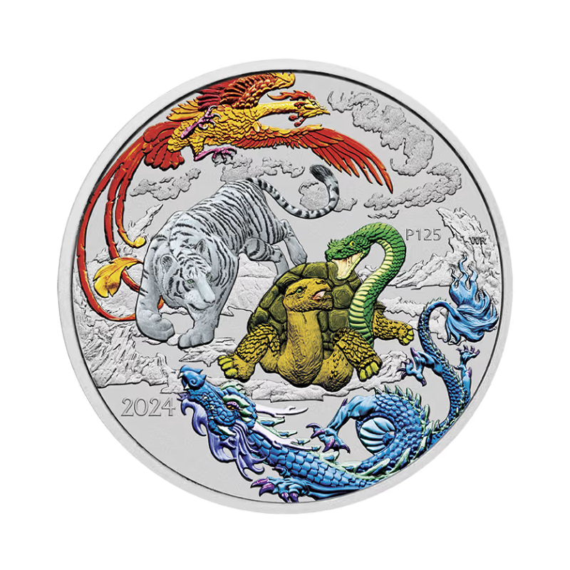 1-uncjowa moneta Chinese Myth and Legends w wersji kolorowej Four Guardians Hong wydana w Australii w 2024 roku.
Limitowany nakład: 5.000 sztuk
Opakowanie: kapsel
