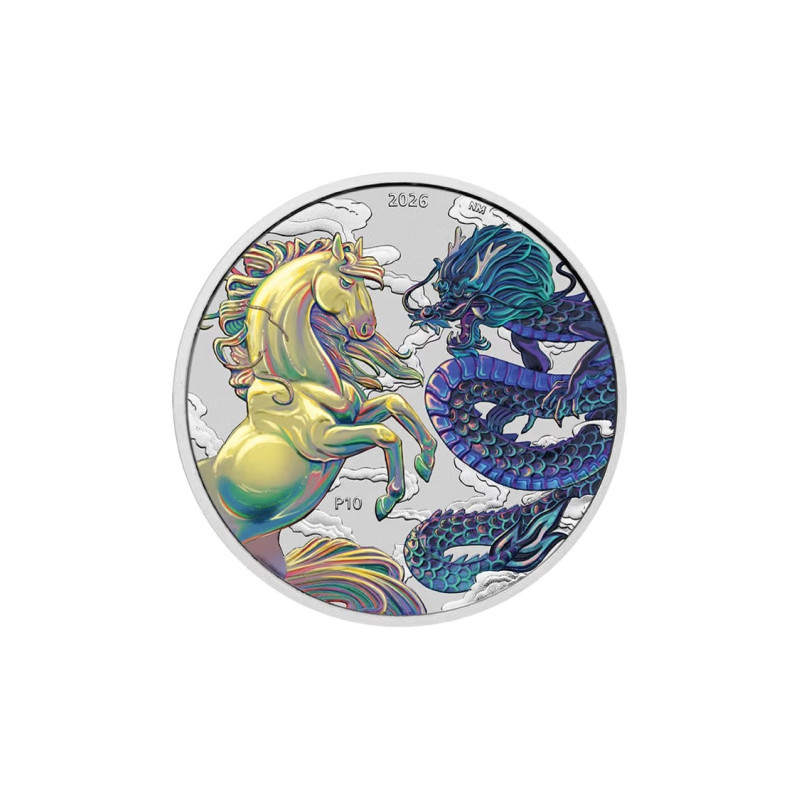 1-uncjowa moneta Chinese Myth and Legends w wersji kolorowej OPALITE wydana w Australii w 2026 roku.