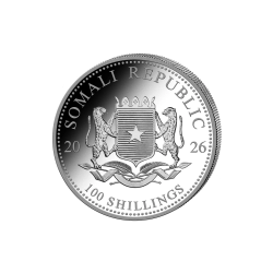 1-uncjowa moneta o nominale 100 shillings ELEPHANT wydana w Somalii w 2026 roku.
Stan menniczy