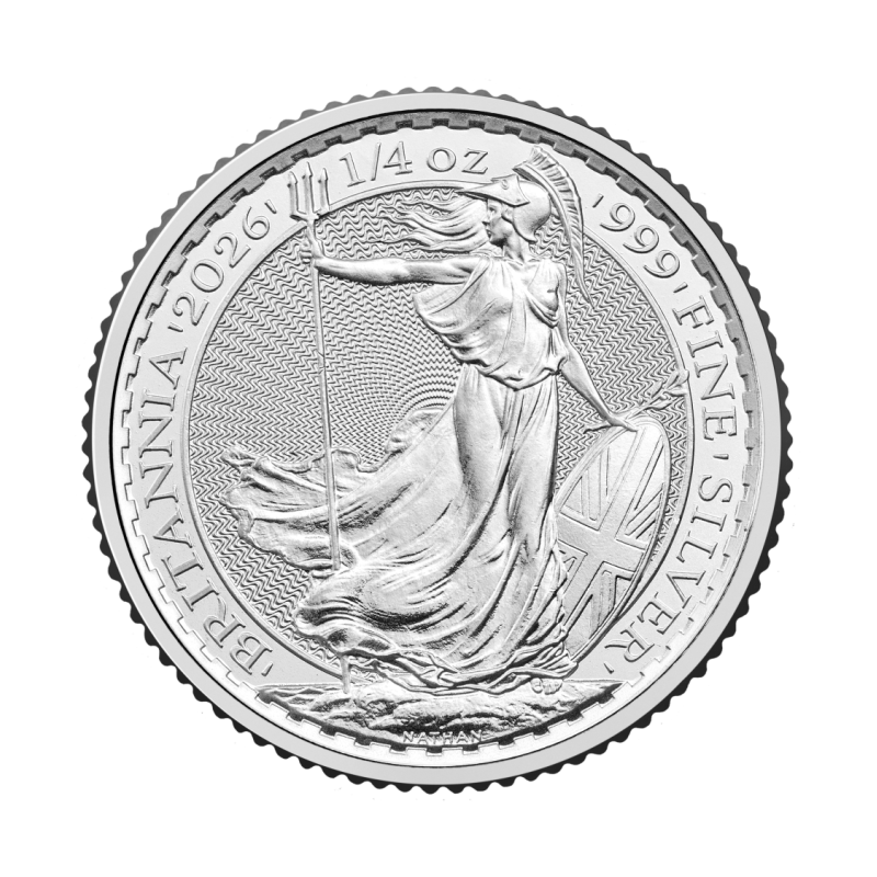Srebrna moneta Britannia wydana w Wielkiej Brytanii w 2026 roku o wadze 1/4 ucnji
Monety w stanie menniczym.
Opakowanie: woreczek strunowy