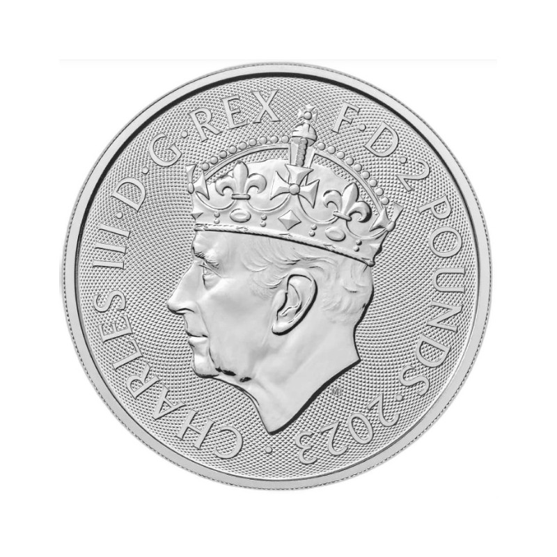1-uncjowa moneta Britannia wydana w Wielkiej Brytanii w 2023 roku upamiętniająca koronację Karola III
Limitowany nakład 200.000 sztuk
Stan bardzo dobry