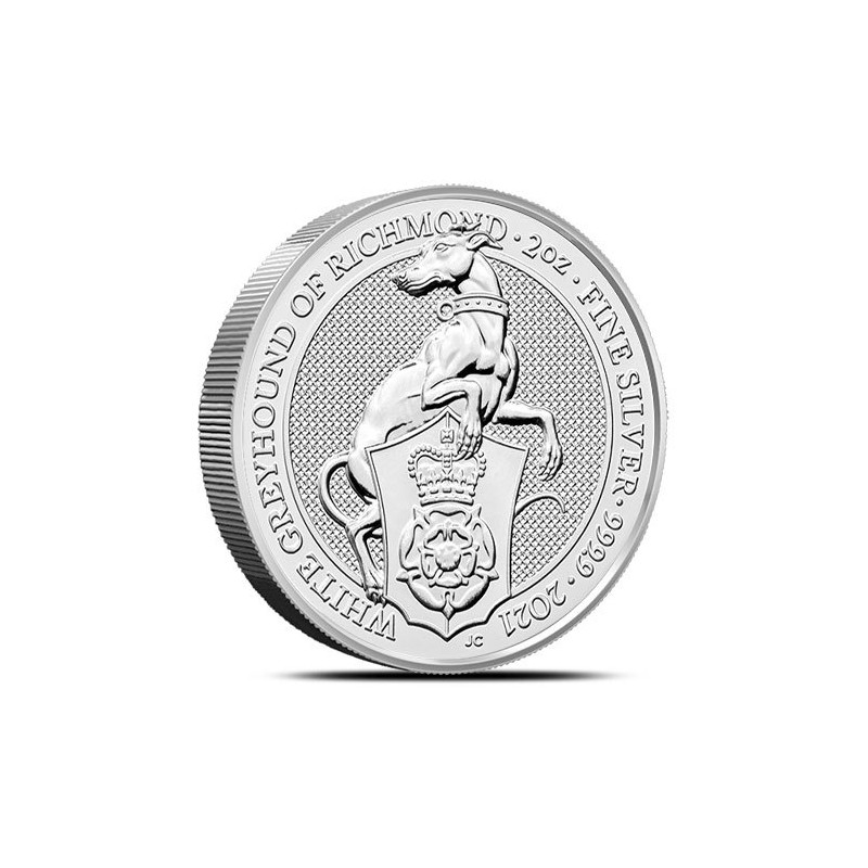 2-uncjowa moneta White Greyhound of Richmond wydana w Wielkiej Brytanii w 2021 roku.
Monety z rynku wtórnego z możliwymi rysami i/lub patyną


