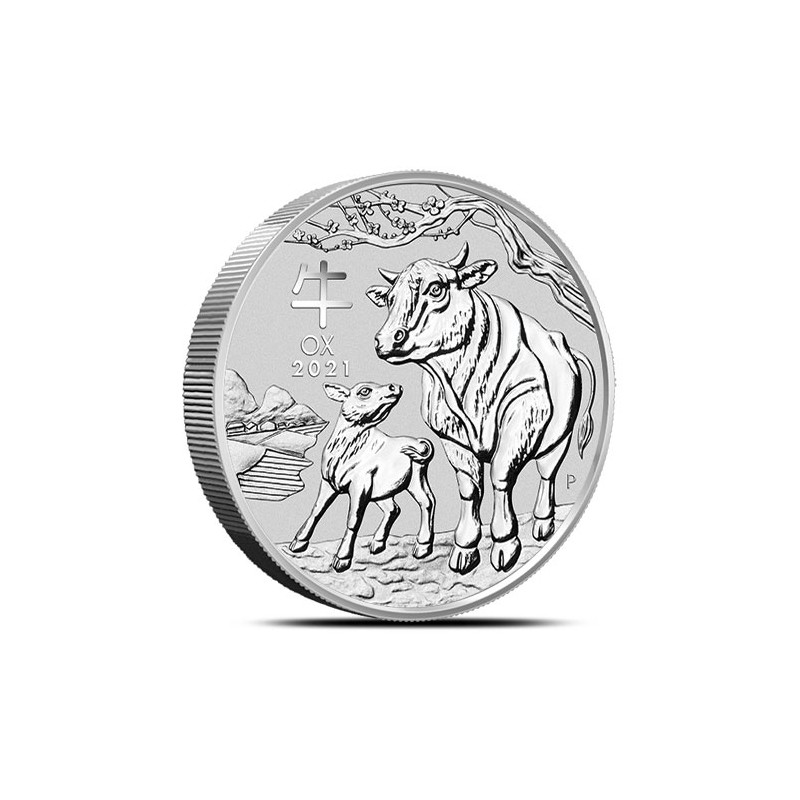 1-kilogramowa moneta Rok Bawoła wydana w Australii w 2021 roku.
Monety w stanie menniczym.