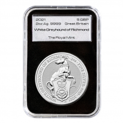 2-uncjowa moneta White Greyhound of Richmond wydana w Wielkiej Brytanii w 2021 roku.
Monety z rynku wtórnego z możliwymi rysami i/lub patyną


