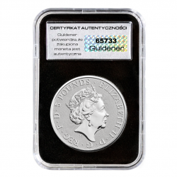 2-uncjowa moneta White Greyhound of Richmond wydana w Wielkiej Brytanii w 2021 roku.
Monety z widocznymi rysami i/lub patyną


