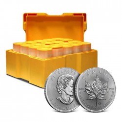 Zestaw tub zawierający łącznie 500 sztuk 1-uncjowych monet o nominale 5$ MAPLE LEAF wydanych w Kanadzie w 2022 roku.
Monety w stanie menniczym.