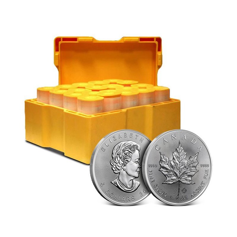 Zestaw tub zawierający łącznie 500 sztuk 1-uncjowych monet o nominale 5$ MAPLE LEAF wydanych w Kanadzie w 2026 roku.
Monety w stanie menniczym.